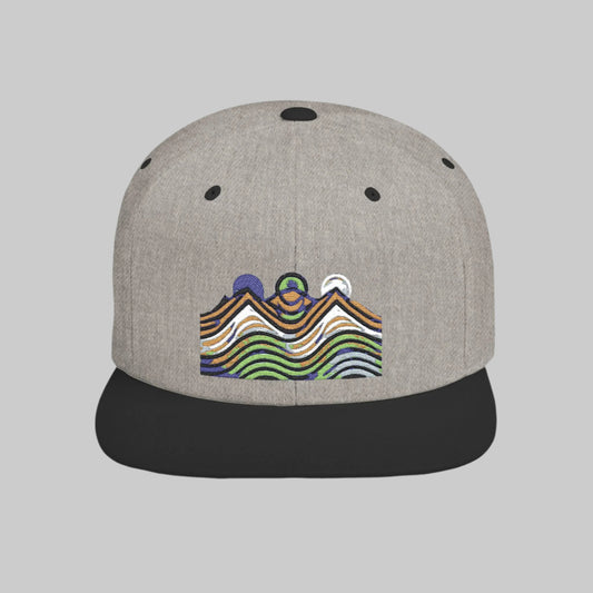 Mountain Waves Flat Bill Snapback Hat - Trendy Cap for Outdoor Lovers, Casual Wear, Hiking, Beach Days, Summer Parties