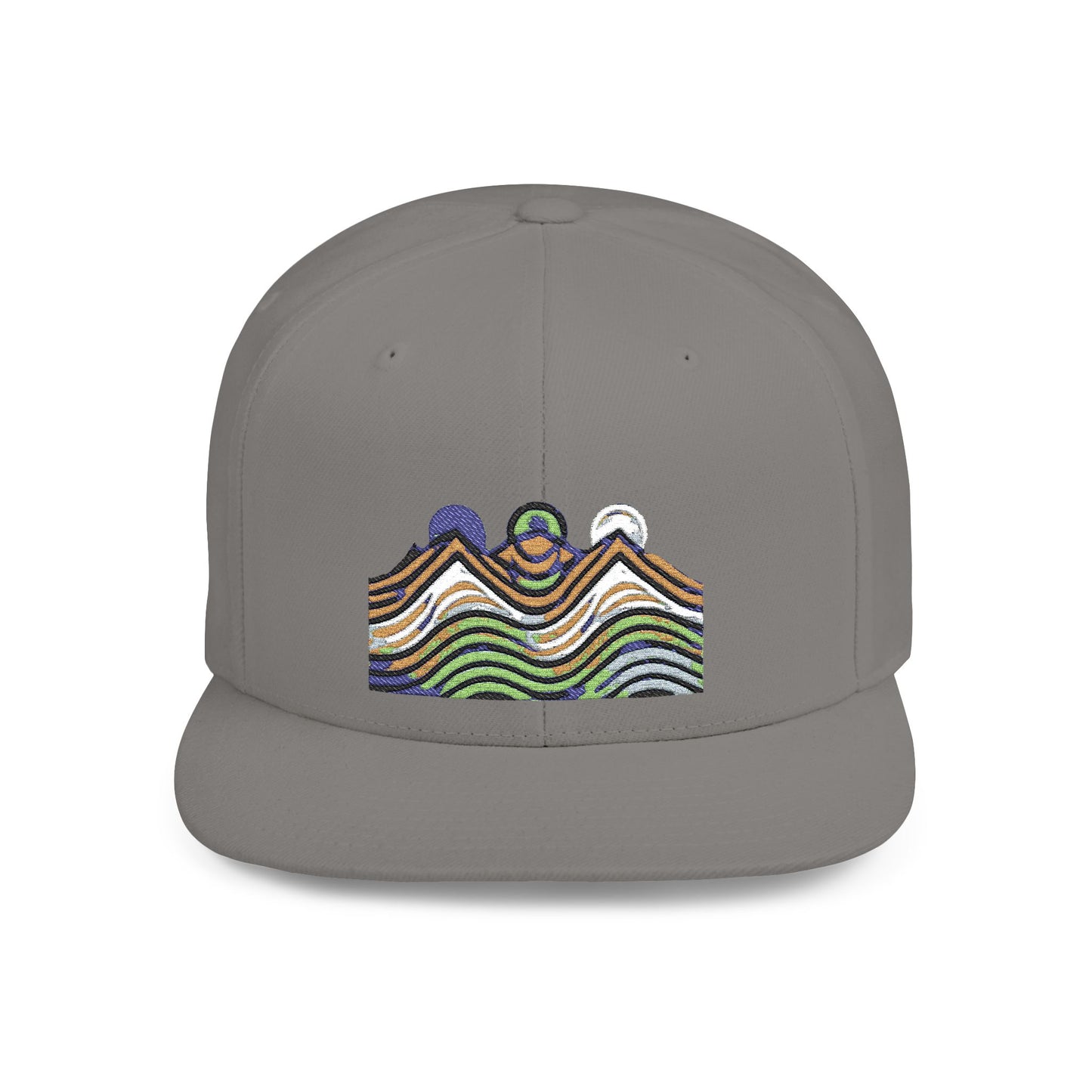Mountain Waves Flat Bill Snapback Hat - Trendy Cap for Outdoor Lovers, Casual Wear, Hiking, Beach Days, Summer Parties