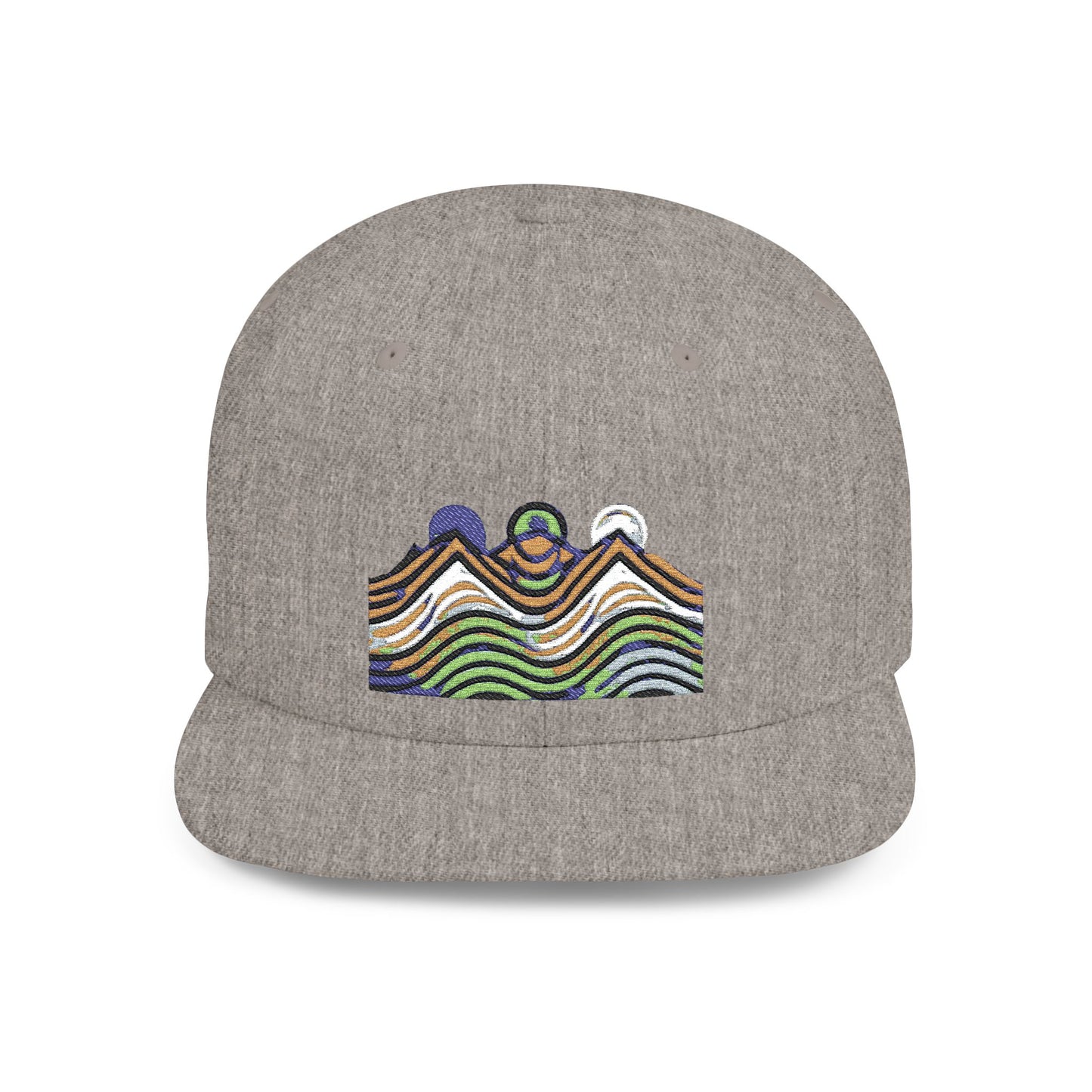 Mountain Waves Flat Bill Snapback Hat - Trendy Cap for Outdoor Lovers, Casual Wear, Hiking, Beach Days, Summer Parties