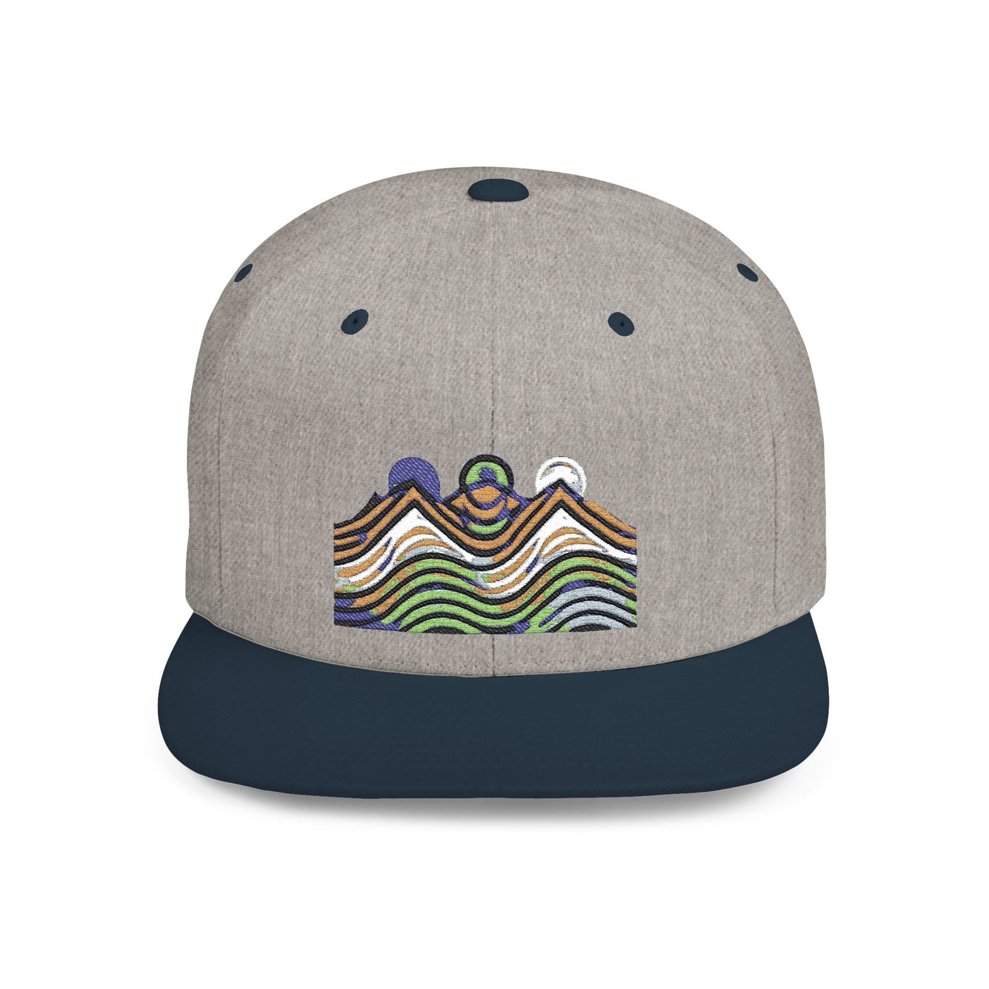 Mountain Waves Flat Bill Snapback Hat - Trendy Cap for Outdoor Lovers, Casual Wear, Hiking, Beach Days, Summer Parties